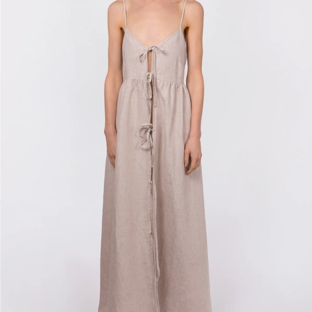 Chic Beige Maxi Dress with Bow Accents